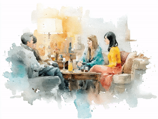 Cozy cafe with people having conversation